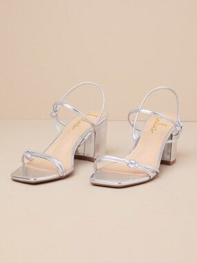 Lulus Karema Silver Knotted Ankle Strap High Heel Sandals - Size 8